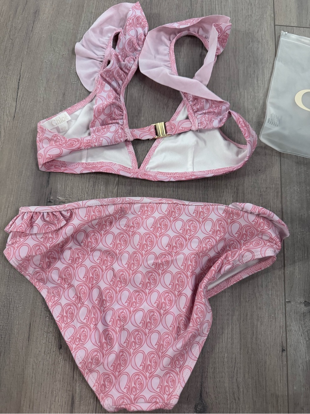 Chloe Pink Patterned Ruffle Strap Two-Piece Swim Set - Picture 2 of 6